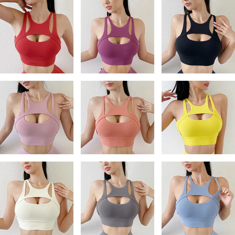 SOISOU Nylon Sexy Women's Sports Bra Top Women Tight Elastic Gym Sport Yoga Bras Bralette Crop Top Chest Pad Removable 13 Colors