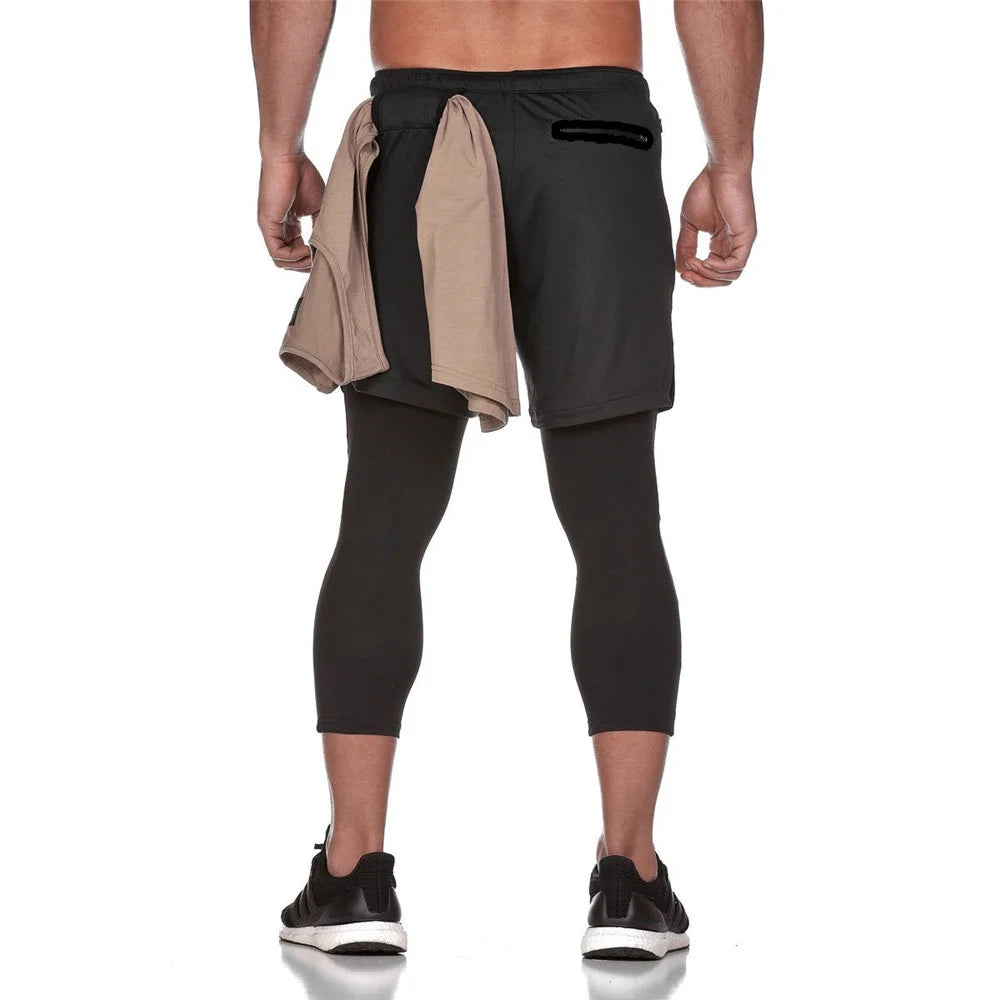 New Running Sweatpants Mens Shorts Leggings 2 in 1