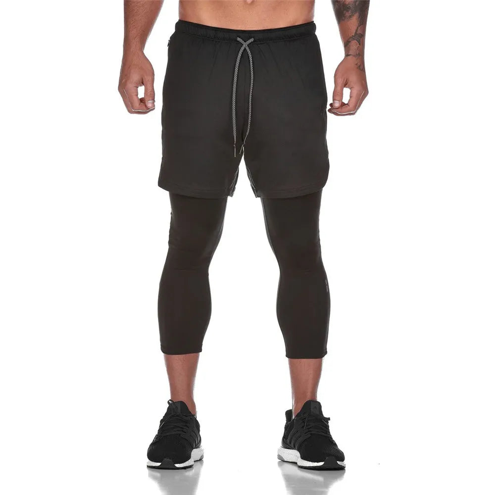 New Running Sweatpants Mens Shorts Leggings 2 in 1