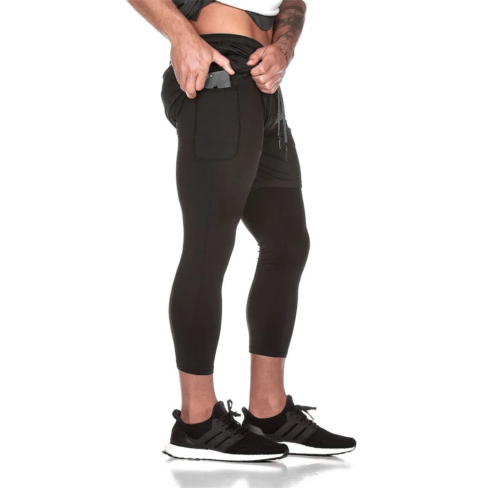 New Running Sweatpants Mens Shorts Leggings 2 in 1