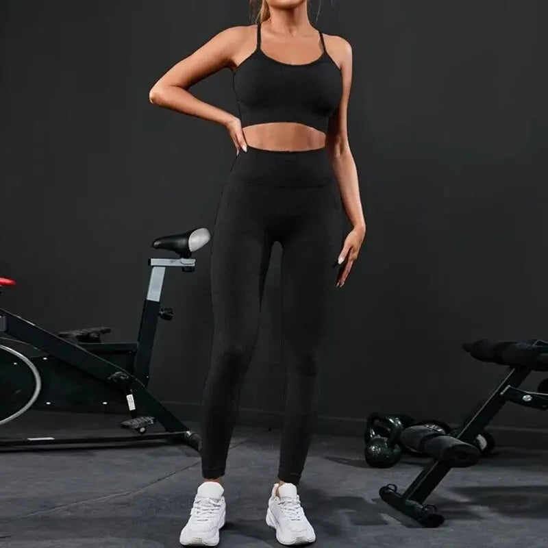 2 Pieces Women's Tracksuit Seamless Yoga Set Workout Sportswear Gym Clothing High Waist Leggings Fitness