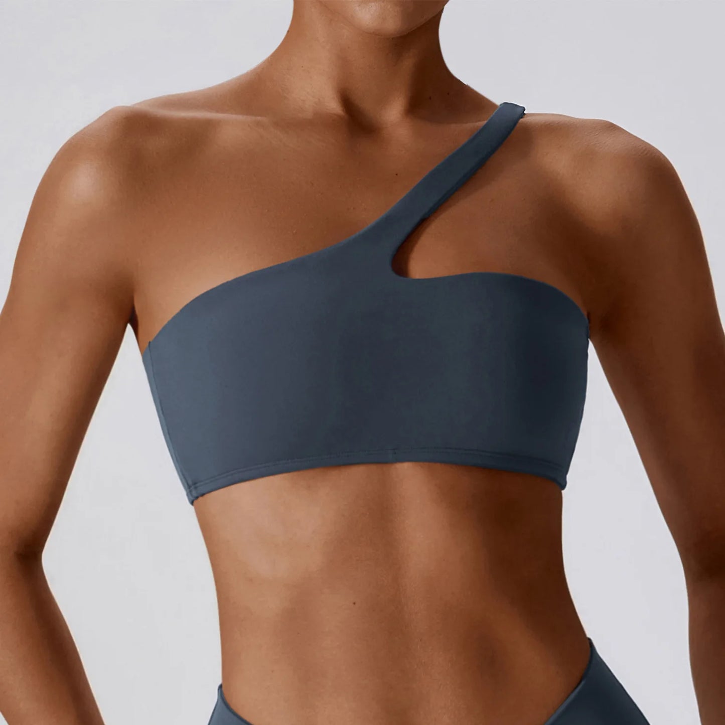 Women One Shoulder Sports Bra Top Push Up Fitness