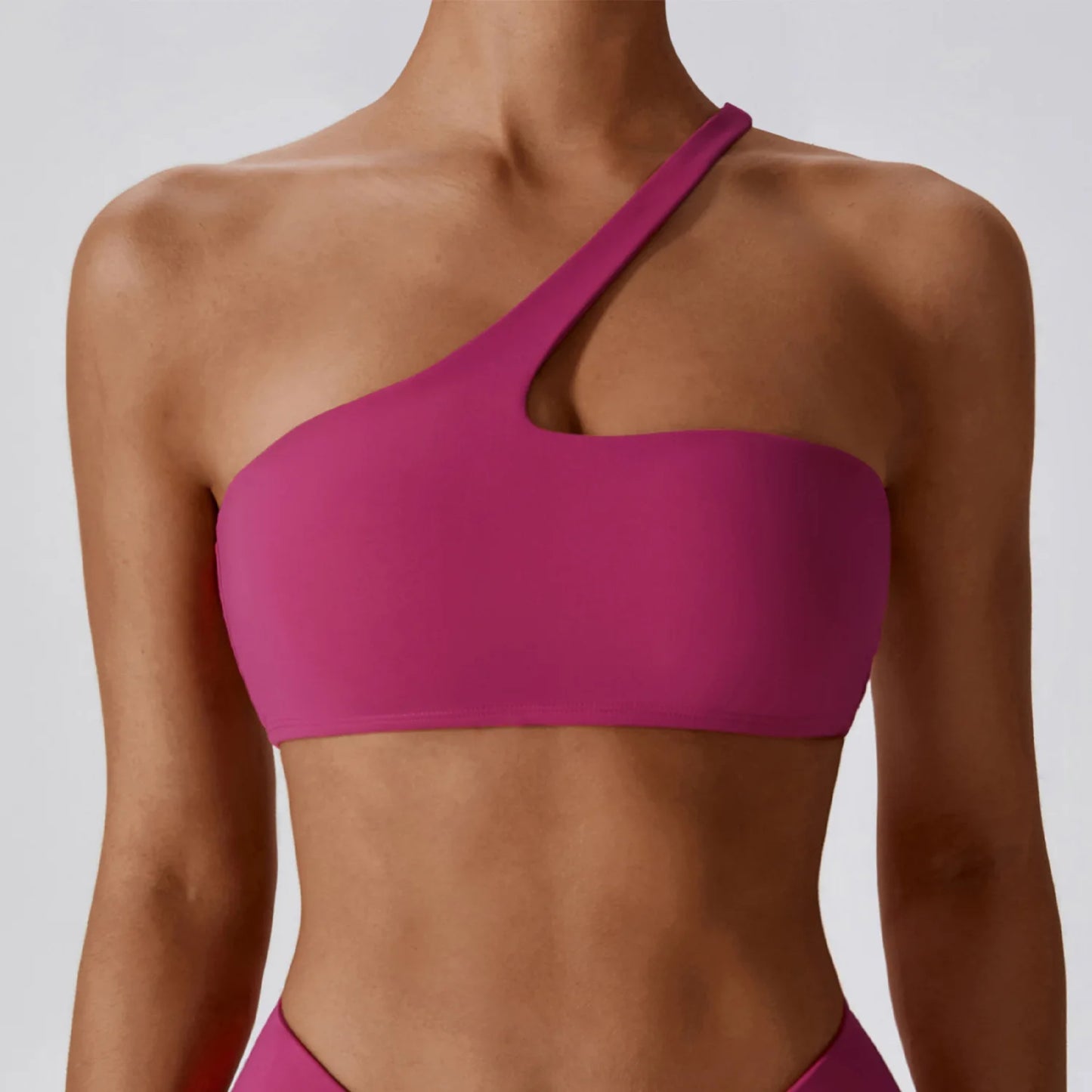Women One Shoulder Sports Bra Top Push Up Fitness