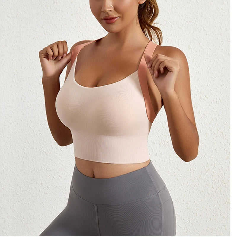 Aiithuug Yoga Bra Crisscross Back Gym Bra Fitness Workout Bras Golf Bras Bounce Control Sports Tops Elastic Golf Crops Gym Tops