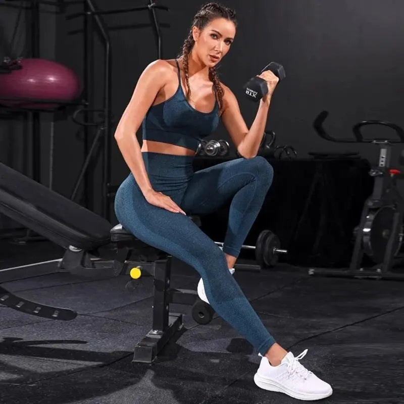 2 Pieces Women's Tracksuit Seamless Yoga Set Workout Sportswear Gym Clothing High Waist Leggings Fitness