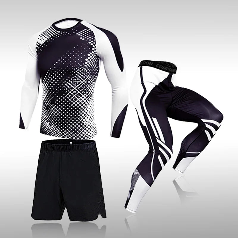 3 Pcs Set Men's Workout Sports Suit Gym Fitness Compression Clothes Running Jogging Sport Wear Exercise Rashguard Men