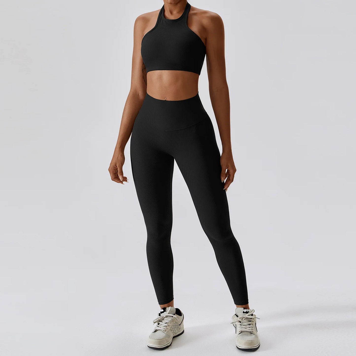 Rib Yoga Sets Sport Femme Tracksuit Ctivewear Set