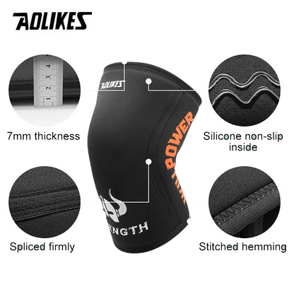 AOLIKES 1 Pair Squat 7mm Knee Sleeves Pad Support Gym Sports Compression Neoprene Knee Protector For CrossFit Weightlifting