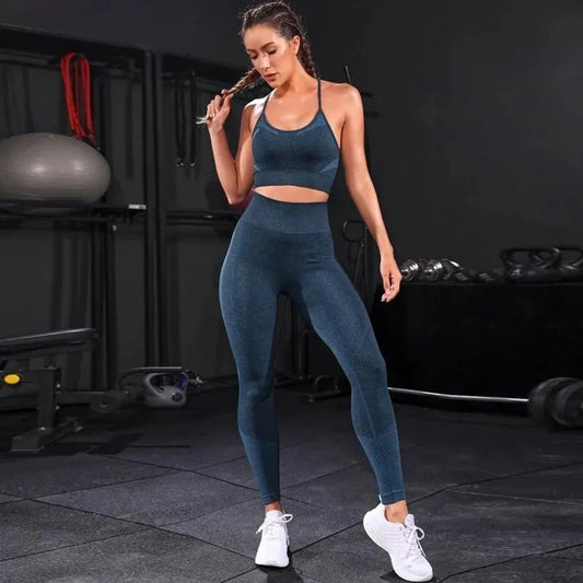 2 Pieces Women's Tracksuit Seamless Yoga Set Workout Sportswear Gym Clothing High Waist Leggings Fitness