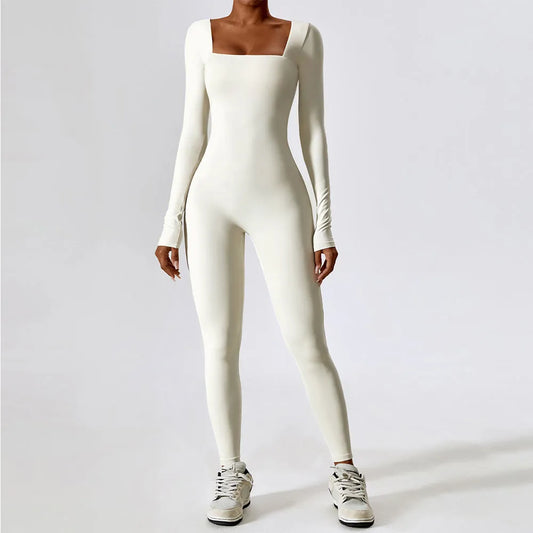 Jumpsuit Gym Workout Yoga Clothes Dance Fitness Long Sleeved One Piece Sports Jumpsuit Sexy Tight Boilersuit Women Tracksuit