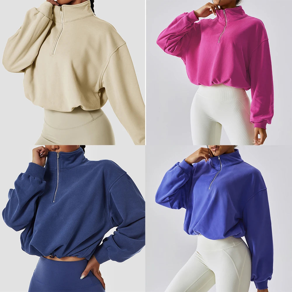 Sports Top With Zipper Sleeves Short Sweatshirt