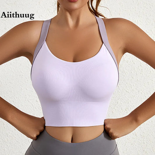 Aiithuug Yoga Bra Crisscross Back Gym Bra Fitness Workout Bras Golf Bras Bounce Control Sports Tops Elastic Golf Crops Gym Tops