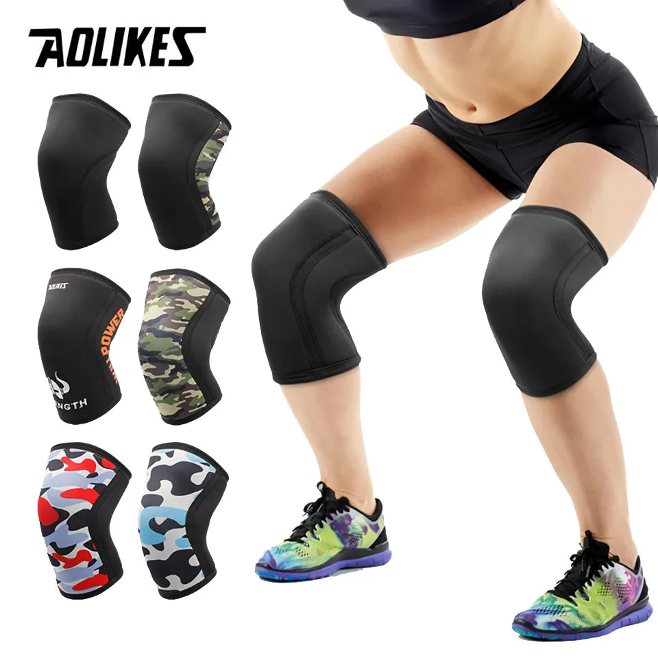 AOLIKES 1 Pair Squat 7mm Knee Sleeves Pad Support Gym Sports Compression Neoprene Knee Protector For CrossFit Weightlifting