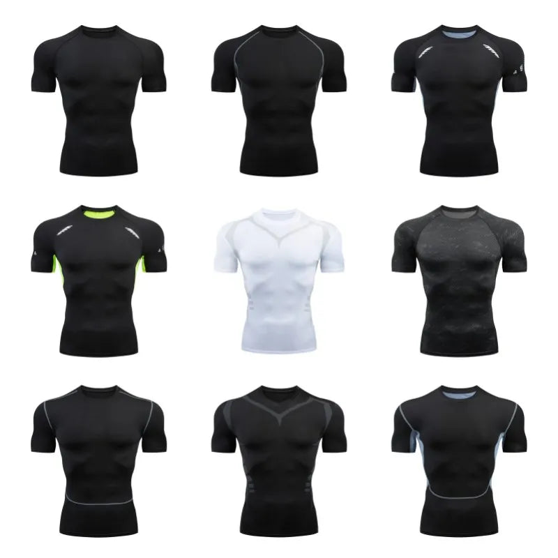 Men Short Sleeve Rash Guard Compression Shirts