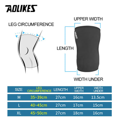 AOLIKES 1 Pair Squat 7mm Knee Sleeves Pad Support Gym Sports Compression Neoprene Knee Protector For CrossFit Weightlifting